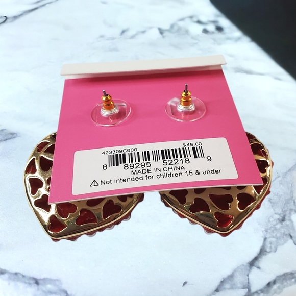 New Betsey Johnson Puffy Heart with Pearls Earrings - Picture 3 of 4
